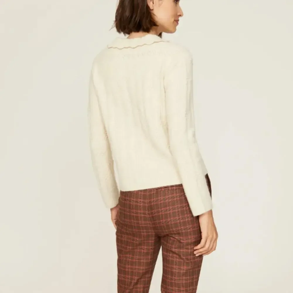 L.K. Bennett White Polo Sweater SMALL Textured Romantic Cottage Designer $340 - Picture 2 of 10